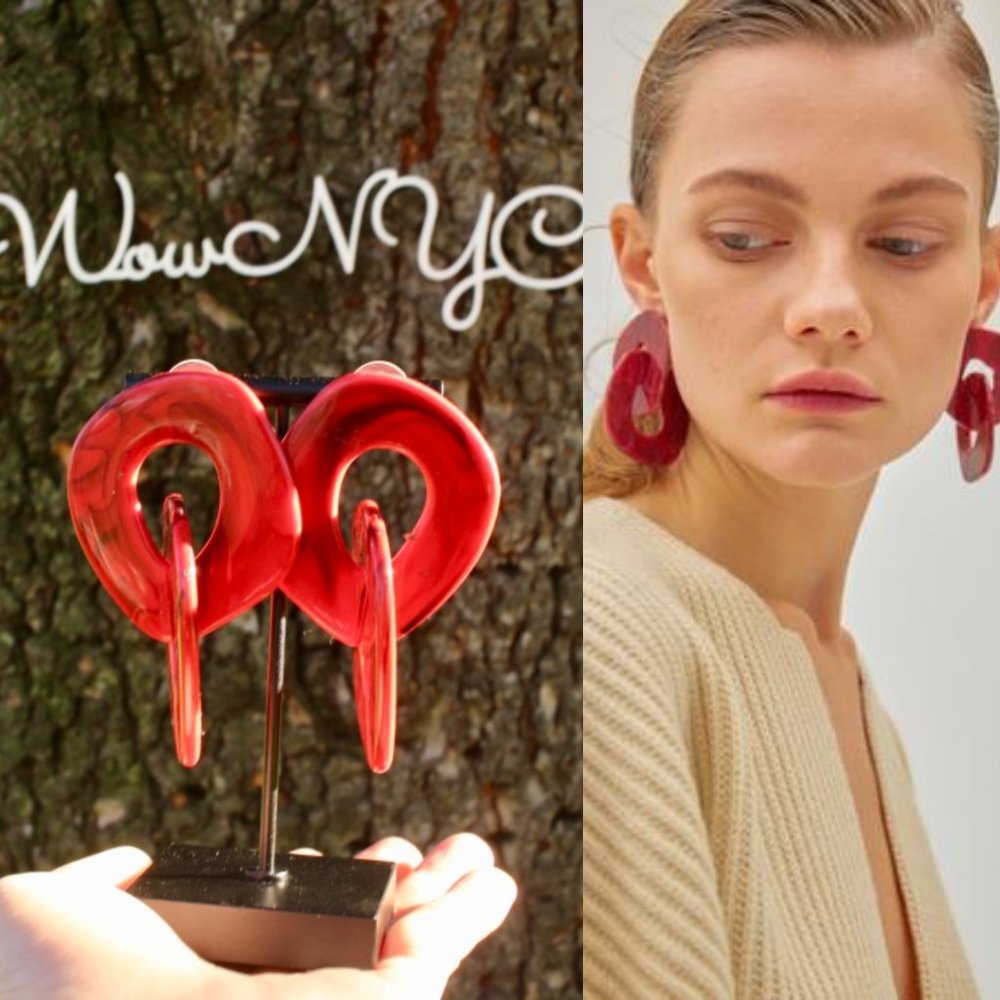 New‎ Red Tortoise Layered Big Circle Chain Earrings
